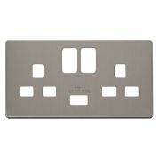 Click SCP470SS Stainless Steel Definity Screwless 2 Gang 13A 1x USB-A Switched UK Socket Cover Plate