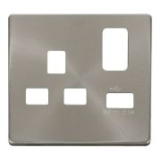 Click SCP471BS Brushed Steel Definity Screwless 1 Gang 13A 1x USB-A Switched UK Socket Cover Plate