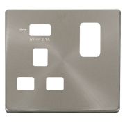 Click SCP471UBS Brushed Steel Definity Screwless 1 Gang 13A 1x USB-A Switched UK Socket Cover Plate