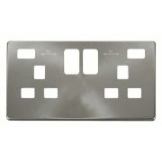 Click SCP480BS Brushed Steel Definity Screwless 2 Gang 13A 2x USB-A Switched UK Socket Cover Plate