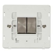 Click SIN412PWBS Brushed Steel Definity Ingot 2 Gang 10AX 2 Way Plate Switch Insert - White Insert