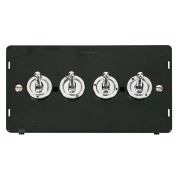 Click SIN424CH Polished Chrome Definity 4 Gang 10AX 2 Way Toggle Plate Switch Insert - Black Insert