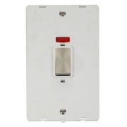 Click SIN503PWBS Brushed Steel Definity Ingot 2 Gang 45A 2 Pole Neon Vertical Plate Switch Insert - White Insert