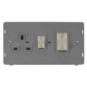 Click SIN504GYBS Brushed Steel Definity Ingot 2 Gang 45A 2 Pole Switch 13A 2 Pole Switched Socket Insert - Grey Insert