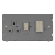 Click SIN504GYSS Stainless Steel Definity Ingot 2 Gang 45A 2 Pole Switch 13A 2 Pole Switched Socket Insert - Grey Insert