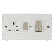 Click SIN504PWBS Brushed Steel Definity Ingot 2 Gang 45A 2 Pole Switch 13A 2 Pole Switched Socket Insert - White Insert