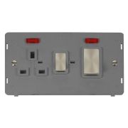 Click SIN505GYBS Brushed Steel Definity Ingot 2 Gang 45A 2 Pole Switch 13A 2 Pole Neon Switched Socket Insert - Grey Insert