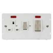 Click SIN505PWBS Brushed Steel Definity Ingot 2 Gang 45A 2 Pole Switch 13A 2 Pole Neon Switched Socket Insert - White Insert