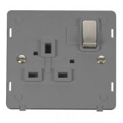 Click SIN535GYSS Stainless Steel Definity Ingot 1 Gang 13A 2 Pole Switched Socket Insert - Grey Insert