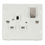 Click SIN535PWBS Brushed Steel Definity Ingot 1 Gang 13A 2 Pole Switched Socket Insert - White Insert
