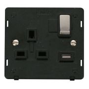 Click SIN571BKSS Stainless Steel Definity Ingot 1 Gang 13A 1x 2.1A USB-A Switched Socket Insert - Black Insert