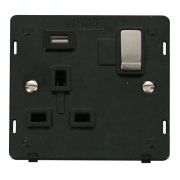 Click SIN571UBKSS Stainless Steel Definity Ingot 1 Gang 13A 1x 2.1A USB-A Switched Socket Insert - Black Insert