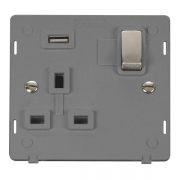 Click SIN571UGYSS Stainless Steel Definity Ingot 1 Gang 13A 1x 2.1A USB-A Switched Socket Insert - Grey Insert