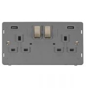 Click SIN580GYBS Brushed Steel Definity Ingot 2 Gang 13A 2x 2.1A USB-A Switched Socket Insert - Grey Insert
