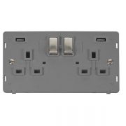 Click SIN580GYSS Stainless Steel Definity Ingot 2 Gang 13A 2x 2.1A USB-A Switched Socket Insert - Grey Insert
