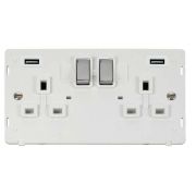 Click SIN580PWCH Polished Chrome Definity Ingot 2 Gang 13A 2x 2.1A USB-A Switched Socket Insert - White Insert