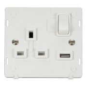 Click SIN771PW White Definity 1 Gang 13A 1x 2.1A USB-A Switched Socket Insert - White Insert