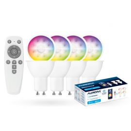 Aurora Lighting AU-A1BTGUCWK Connect.Control Smart RGBCX GU10 4W LED Lamps Starter Kit w- Remote