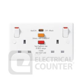 BG Electrical 822ARCD Moulded White Round Edge 2 Gang 13A Type A RCD 30mA 3120W Max Load 1 Pole Switched Socket