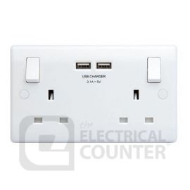 BG Electrical 822U3 10 Pack Moulded White Round Edge 2 Gang 13A 2x USB-A 3.1A 1 Pole Switched Socket  (10 Pack, £11.21 each)