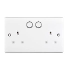 BG Electrical 822/HC Moulded 2 Gang Smart Switched Socket Single Pole White Rounded Edge 13A