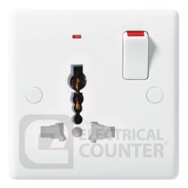 BG Electrical 827L Moulded 1 Gang Switched Universal Socket Neon White Round Edge - Not For UK Use image