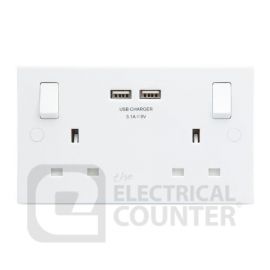 BG Electrical 922U3 Moulded White Square Edge 2 Gang 13A 2x USB-A 3.1A 1 Pole Switched Socket image