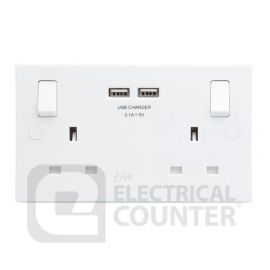 BG Electrical 922U3 10 Pack Moulded White Square Edge 2 Gang 13A 2x USB-A 3.1A 1 Pole Switched Socket (10 Pack, £9.98 each)