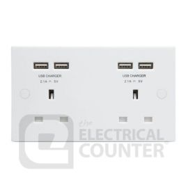 BG Electrical 924U44 Moulded White Square Edge 2 Gang 13A 4x USB-A 4.2A Unswitched Socket  image