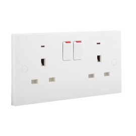 BG Electrical 926 Moulded White Square Edge 2 Gang 13A 1 Pole Neon Switched Socket image