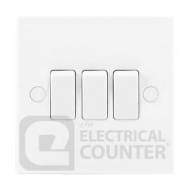 BG Electrical 943 Moulded White Square Edge 3 Gang 20A 16AX 2 Way Plate Switch image