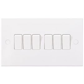 BG Electrical 946 Moulded White Square Edge 6 Gang 20A 16AX 2 Way Plate Switch