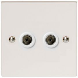 BG Electrical 961 Moulded White Square Edge 2 Gang Co-Axial TV Socket Outlet image