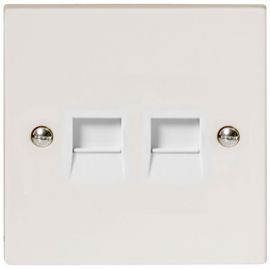 BG Electrical 9BTS/2 Moulded White Square Edge 2 Gang Screw Terminal Secondary Telephone Socket