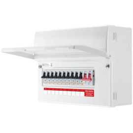 BG Fortress CFUSWP110A 10 Way 3x6A 2x16A 4x32A 1x40A Type-A B-Curve RCBO 100A Main Switch Populated Metal Consumer Unit image