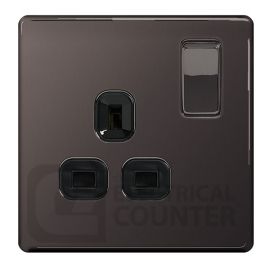 BG Electrical FBN21B Nexus Flatplate Screwless 5 Pack Black Nickel 1 Gang 13A 2 Pole Switched Socket (5 Pack, 7.20 each) image
