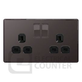 BG Electrical FBN22B Nexus Flatplate Screwless 5 Pack Black Nickel 2 Gang 13A 2 Pole Switched Socket (5 Pack, 5.76 each)