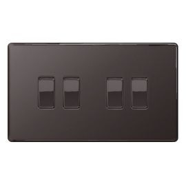 BG Electrical FBN44 Nexus Flatplate Screwless Black Nickel 4 Gang 20A 16AX 2 Way Light Switch image