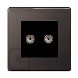 BG Electrical FBN61B Nexus Flatplate Screwless Black Nickel 2 Gang Coaxial TV Socket image