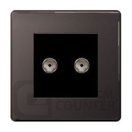 BG Electrical FBN63B Nexus Flatplate Screwless Black Nickel 2 Gang Isolated Coaxial TV Socket image