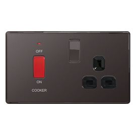 BG Electrical FBN70B Nexus Flatplate Screwless Black Nickel 45A Switch 13A Switched Socket Neon Cooker Control Unit