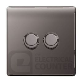 BG Electrical FBN82 Nexus Flatplate Screwless Black Nickel 2 Gang 200W 2 Way Trailing-Edge Push Dimmer Switch