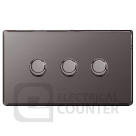 BG Electrical FBN83 Nexus Flatplate Screwless Black Nickel 3 Gang 200W 2 Way Trailing-Edge Push Dimmer Switch
