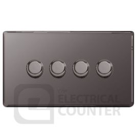 BG Electrical FBN84 Nexus Flatplate Screwless Black Nickel 4 Gang 200W 2 Way Trailing-Edge Push Dimmer Switch image