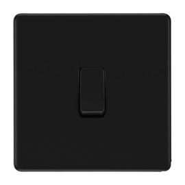 BG FFB12 Nexus Flatplate Screwless Matt Black 1 Gang 20A 16AX 2 Way Plate Switch image