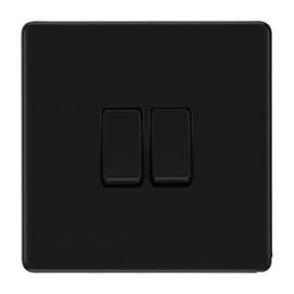 BG FFB42 Nexus Flatplate Screwless Matt Black 2 Gang 20A 16AX 2 Way Plate Switch image