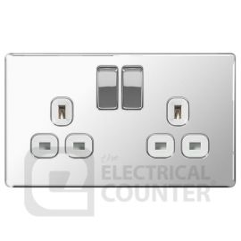 BG Electrical FPC22W Nexus Flatplate Screwless 5 Pack Polished Chrome 2 Gang 13A 2 Pole Switched Socket - White Insert (5 Pack, £6.09 each)