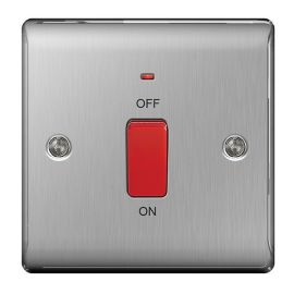 BG NBS74 Nexus Metal Brushed Steel 45A 2 Pole Neon Cooker Switch