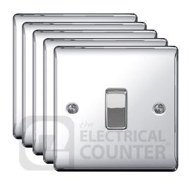 BG Electrical NPC12 5 Pack Nexus Metal Polished Chrome 1 Gang 20A 16AX 2 Way Plate Switch (5 Pack, 3.76 each)