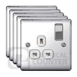 BG NPC21W 5 Pack Nexus Metal Polished Chrome 1 Gang 13A Switched Socket - White Insert (5 Pack, 4.98 each)
